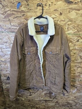 GAP Men's Tan Corduroy Jacket with Cream Sherpa Lining